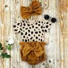 Ensembles de vêtements mode né enfant en bas âge bébé filles vêtements imprimé léopard à manches courtes barboteuse hauts arc Shorts bandeau 3 pièces tenue ensemble