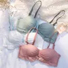 BRAS SETS KOŞULLAR İÇİN GÜLTEN Pembe Yeşil Seksi İç çamaşırı Braliette Bow Pamuk Panties Kablosuz Sütyen Sütun iç çamaşırı A B kadın