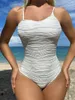 Women's Swimwear 3 Colors Sexy Asymmetric Wrinkled Women One Piece Swimsuit Female High Leg Cut Padded Bather Bathing Suit Swim K4542