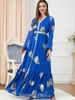 Roupa étnica Abaya Vestido de noite Vermelho Decote em V Turco Marroquino Caftan Kaftan Muçulmano Outono Moda Feminina Elegante Longo