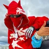 남자의 후드 Zip Up Red Hoodie Print 여자 남자 자켓 캐주얼 힙합 하라주 쿠 스트리트웨어 의류 탑 느슨한 그런지 후드 셔츠