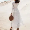 Elbiseler Uzun Elbise Kadın Boho Dantel Maxi Elbise Yaz Plajı Tatil Beyaz Gelinlik Bayanlar Retro V Boyun Sundress Ropa Mujer