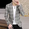 Ternos Masculinos Blazers Blazer Masculino Estilo Britânico Casual Slim Fit Jaqueta Masculino Xadrez Blazers Botão Único Casaco Masculino Terno Masculino Plus Size 3XL 230707