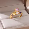 Anneaux de mariage couleur Zircon rose coeur pour femmes en acier inoxydable anneau réglable 2023 tendance esthétique bijoux cadeau