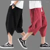 Shorts pour hommes coton été décontracté ample lin sarouel Joggers mollet longueur Hip Hop mâle Style chinois pantalon
