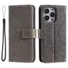 Cas de portefeuille en cuir en cuir en relief en relief pour iPhone 15 plus 14 Pro Max 13 12 11 XR XS Max x 8 7 6 Téléphone15 Imprimer Totem Lace Carte Slot Mandala Flip Cover Book Souffle Souffle