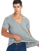 Herrenanzüge NO.2 A1398 Tiefer V-Ausschnitt T-Shirt für Männer Low Cut Scoop Top Tees Drop Tail Kurzarm Männliche Baumwolle Casual Style