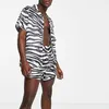 Herren-Trainingsanzüge für Männer, Zebra-Streifendruck, Hawaii-Set, Sommer-Knopf, kurzärmeliges Hemd, Strand-Shorts, lässige Streetwear, 2-teiliger Anzug S5XL 230707