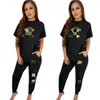 Tute ricamate Abiti neri T-shirt casual da donna e pantaloni sportivi Set da 2 pezzi Spedizione gratuita