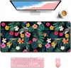 Green Leaves Red Flower XXL Large Mouse Pad Extended Gaming Mousepad Non-Slip Rubber Base for Computer Keyboard and Laptop