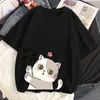 ズボン100％コットンサマーTシャツHARUKUアニメカワイイキャットプリントキスをしないでください