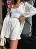 Pantalon deux pièces pour femmes Casual Loose Women's Summer Cotton Suit 100% Long Sleeve Two Piece Set Women Sursuit Suit Shirt and Shorts for Women 230707