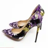 Dress Shoes Printed Women Patent Leather 12 Cm Stiletto Pumps Sexy Pointed Toe High Heels Ladies Party Wedding Big Size 43