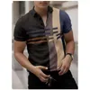 Polos à manches courtes pour hommes Vintage Casual 3d print Slim Fit Contrast Color Stitching Stripe Cotton Blend Shirts