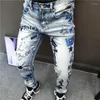 Men's Jeans Full Embroidery Jean Homme Slim Elastic Beggar Pant Men Blue Moda Hombre Fashion Brand Straight Erkek Kot Pantolon