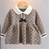 Spring Autumn Girls Sweater Dress Knitted Bowknot Princess Dresses Letters Printed Long Sleeve Kids Baby Coat Dress Designer Children Clothing