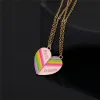 Fashion 2pcs/set Colorful Best Friend Heart Pendants Necklace Designer for Children Girls Gold Plated Link Chain Choker Alloy BFF Rainbow Necklaces Jewelry Gift