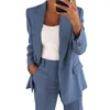 Two Piece Dress 2Pcs/Set Women Lapel Long Sleeve Blazer High Waist Straight Wide Leg Pants Set One Button Pockets Solid Color Work Suit