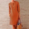 Casual Jurken Zomerjurk Dames Ronde Hals Knielengte Boho Losjes Met Knopen Gewaad Vestidos Para Mujer