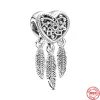 Pour les breloques pandora authentiques perles en argent 925 Dangle Charm Three Feathers Dreamcatcher Bead