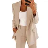 Two Piece Dress 2Pcs/Set Women Lapel Long Sleeve Blazer High Waist Straight Wide Leg Pants Set One Button Pockets Solid Color Work Suit