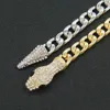 Bijoux de créateur Femmes Chaîne à maillons cubains Miami Collier cubain Argent Or Bling Tête de serpent boucle magnétique Diamant Hip Hop Rappeur boîte de nuit Bijoux 1435