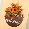 Decorative Flowers Door Front Sunflower Sign Wreaths Round Wooden Hanging For Autumn Farmhouse Porch Decor Wall