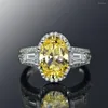 Anéis de casamento Huitan espumante branco/amarelo/rosa oval CZ anel feminino para acessórios de noivado jóias estéticas para festas femininas