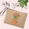 Bolsas cosméticas Saco de linho estampado com flores Maquiagem feminina Bolsas de praia de verão Bolsa de armazenamento feminina Bolsa de armazenamento para viagem Organizador de presentes