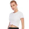 Camicie attive Sport Top Fitness Camicia da donna Solid Slim Workout Gym Wear Manica corta Yoga Crop Knot Abbigliamento sportivo da corsa