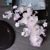 Pinzas para el cabello, diademas hechas a mano, accesorios de boda para mujer, diademas de perlas de flores blancas de tejido, Tiaras, tocado nupcial para graduación, joyería