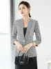 Costumes pour femmes femmes noir blanc Plaid Blazer veste printemps été mode élégant décontracté bureau trois quarts manches costume hauts 2023 classiques