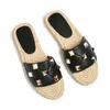 Sexy studded slippers classic luxury designer shoes top fashion women sandals outdoor non-slip beach shoes summer breathable casual shoes new straw woven flat shoes