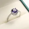 Wedding Rings Elegant Female Simple Purple Round Zircon Ring Silver Color Jewelry Vintage For Women Fashion Birth Stone Gift
