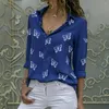 Women's Blouses OUSLEE Women's Butterfly Print Blouse Shirt 2023 Spring Summer Casual Long Sleeve V Neck Ladies Buttons Tops Loose