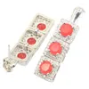 Boucles d'oreilles pendantes 31x8mm Recommande fortement Vrai Rouge Rubis Blanc CZ Femme Porter Quotidiennement Argent