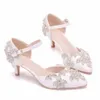 Luxury Crystals Wedding Bridal Shoes White Fashion Round Toe Women Casual Shoes With Straps Low Heel Stunning Bridal Female Prom Dress Shoes Pumps Fashion CL2585