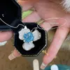 Cluster Rings HOYON Product 2023 Imitation Sea Blue Topaz Open Ring For Women Luxury Flower Full Loose Moissanite