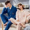 Vêtements de nuit pour femmes automne Couple pyjamas ensemble tricoté coton dessin animé à manches longues col rabattu M-3XL amoureux Homewear
