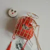 Evening Bags Women Birdcage Bag Clutch Metal Frame Embroidery Bucket Bird Cage Mini Purse Woman Gold Tassel Handbag LadiesQ5