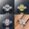 Anéis de casamento Huitan espumante branco/amarelo/rosa oval CZ anel feminino para acessórios de noivado jóias estéticas para festas femininas