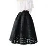Kleid Schwarz Rock Organza Beflockung Muster Hohe Taille Abnehmen Shaggy Röcke Midlength Frühling Sommer Frauen Röcke Faldas Mujer Moda