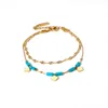 Link Bracelets Clover For Women Stainless Steel Gold Color Blue Beaded Layers Chains Pulsera De Cuero Para Mujer