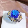 Cluster-Ringe, luxuriöser ovaler Saphir-Blumentopas-Rosa-Diamant-Paarring für Frauen, geometrisch, versilbert, Valentinstag-Geschenkschmuck