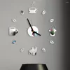 Horloges murales 3D acrylique tasse à café miroir horloge bricolage créatif autocollants maison salon fond décoration