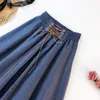 Saias Treutoyeu Azul Comprimento Midi Denim Y2k Streetwear 2023 Primavera Verão Feminino Saia Poliéster Faldas Elegantes De Mujer