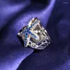 Cluster Rings Fashion Blue Starfish 925 Stamps For Women With Bling Zircon Stone Wedding Engagement Cute Selling Jewelry