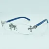 Monture de lunettes en bois bleu Cross Diamond 3524012 avec lentille transparente de 56 mm
