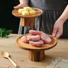 Ustensiles de cuisson Support à gâteau en bois de style japonais pour la maison Plateau à fruits rond en bois massif Plaque d'affichage des aliments Sushi Décoration Titulaire Cuisine