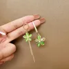 Dangle Küpeler Gümüş İğne Yeşil Opal Çiçek Kadınlar İçin Kayıp Anti-Ginkgo Kulak İplik Bambu Dört Taç Takı Hediyesi